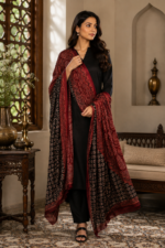 Korean Shamoz Silk Fabric 100% Natural Dye Ajrak Shawl / Dupatta - Image 2