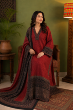 Korean Shamoz Silk Fabric 100% Natural Dye Ajrak Suit 2 Piece ( Shirt+Dopatta) - Image 3