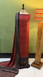 Korean Shamoz Silk Fabric 100% Natural Dye Ajrak Suit 2 Piece ( Shirt+Dopatta)