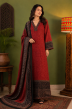 Korean Shamoz Silk Fabric 100% Natural Dye Ajrak Suit 2 Piece ( Shirt+Dopatta) - Image 2